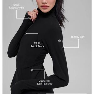 Alo Yoga Alosoft Half Zip Rapid Pullover Black Fitted Thumb Holes Pockets L NWOT